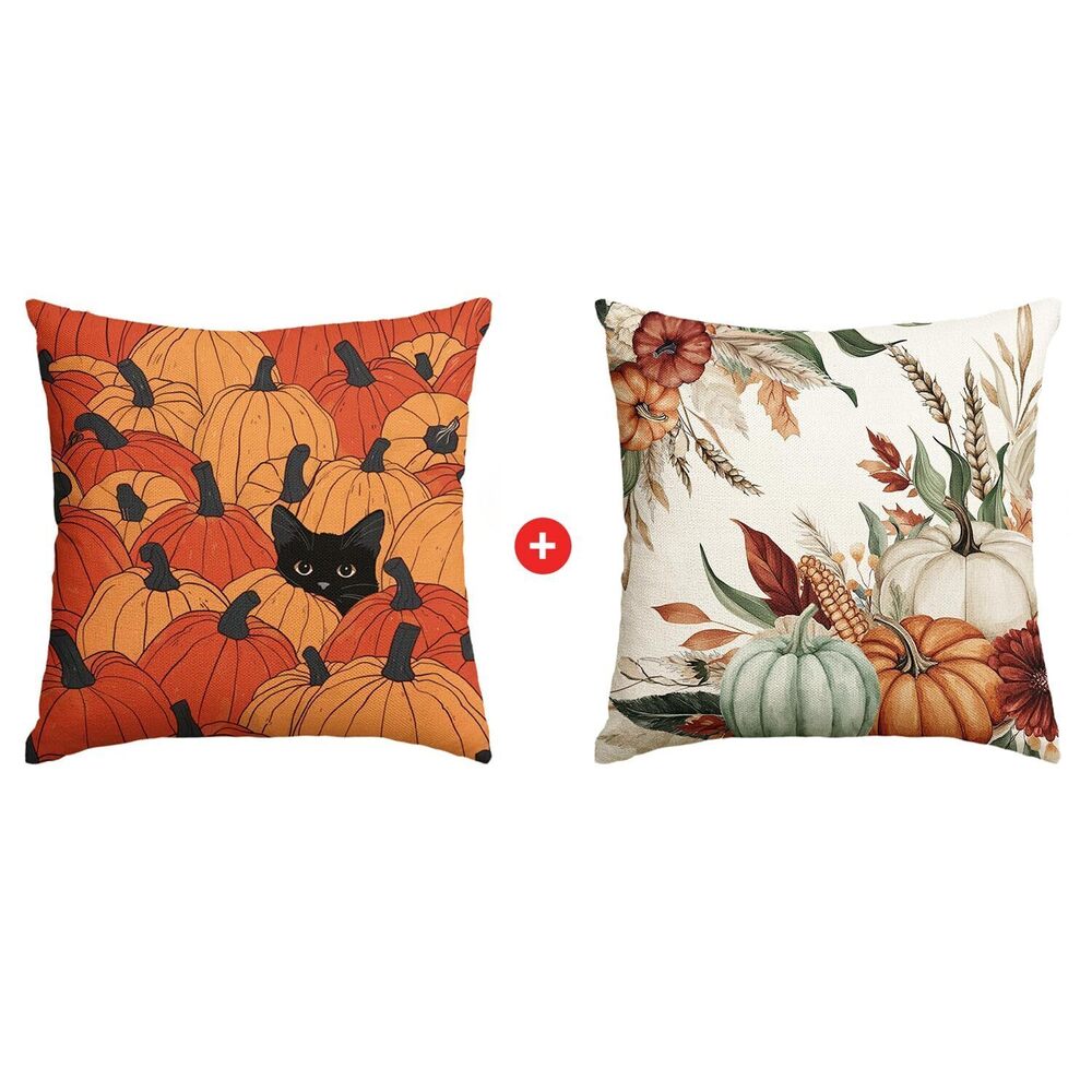 2201 Fall Pumpkin Throw Pillow Covers, 18 x 18 Inch Seasonal Thanksgiving